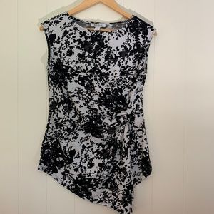 WHBM Floral Side Ruched Blouse Short Sleeve Top-Sm